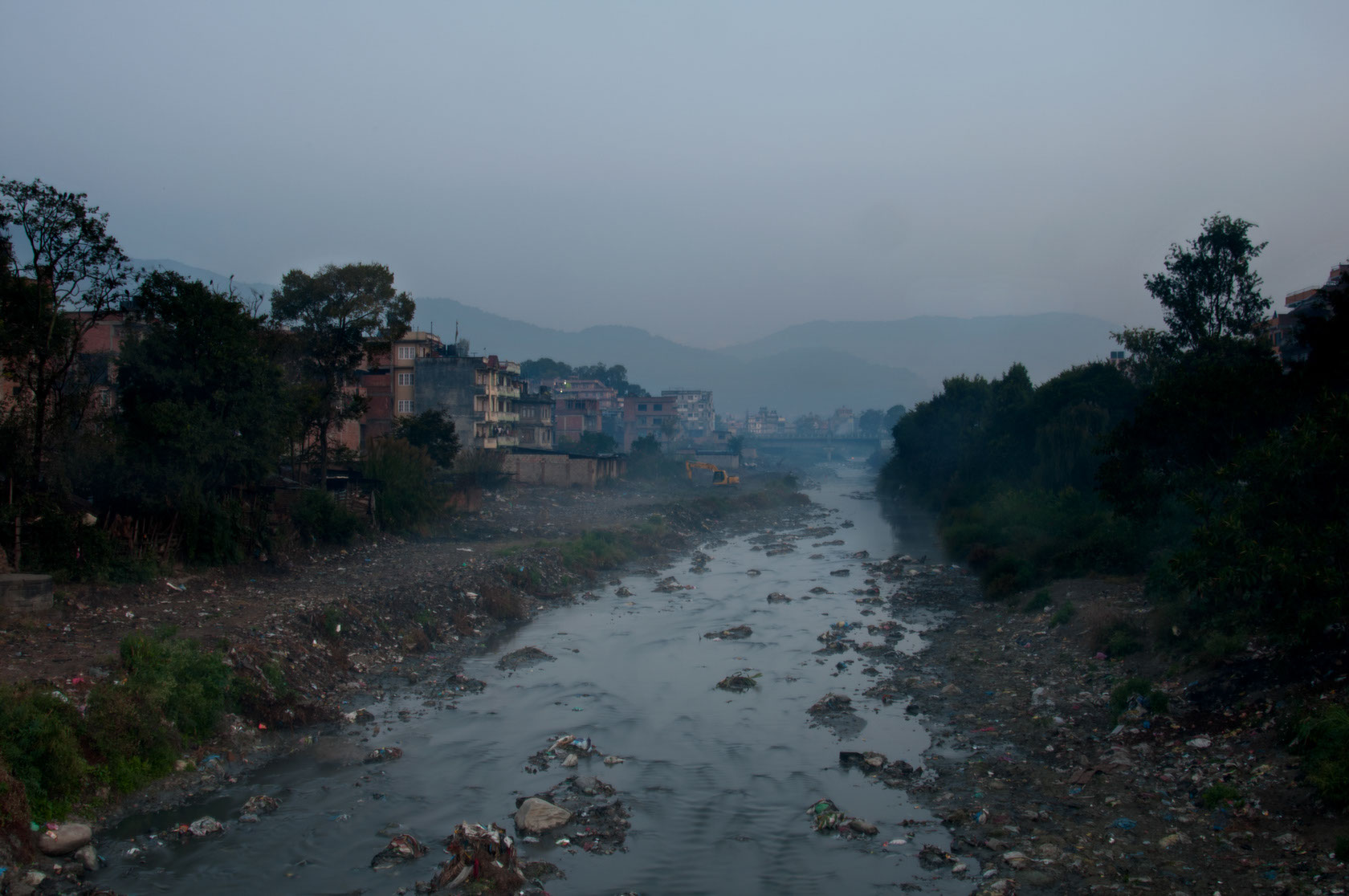 The Bishnumati River at dawn, seen from Amar Chitrakar Marg